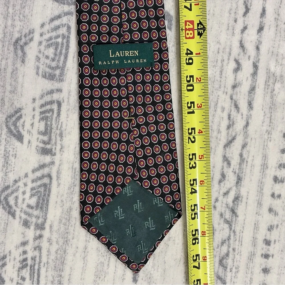 Lauren Ralph Lauren Silk Tie Geometric Preppy Luxury Heritage Dark Academia